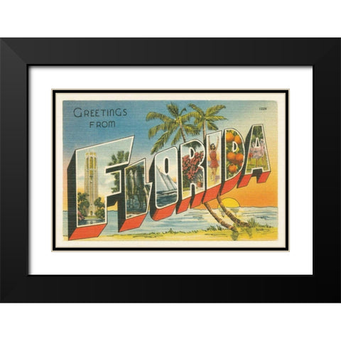 Greetings from Florida v2 Black Modern Wood Framed Art Print with Double Matting by Wild Apple Portfolio
