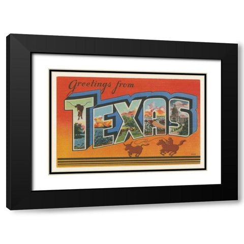 Greetings from Texas v2 Black Modern Wood Framed Art Print with Double Matting by Wild Apple Portfolio