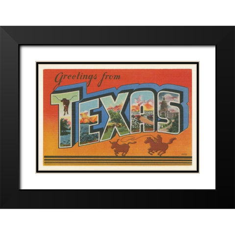 Greetings from Texas v2 Black Modern Wood Framed Art Print with Double Matting by Wild Apple Portfolio