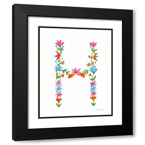 Floral Alphabet Letter VIII Black Modern Wood Framed Art Print with Double Matting by Zaman, Farida