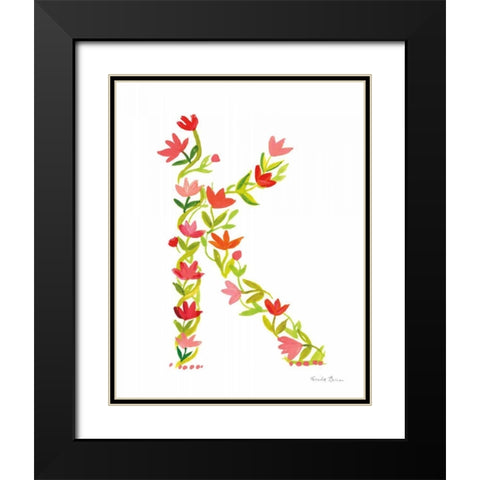 Floral Alphabet Letter XI Black Modern Wood Framed Art Print with Double Matting by Zaman, Farida