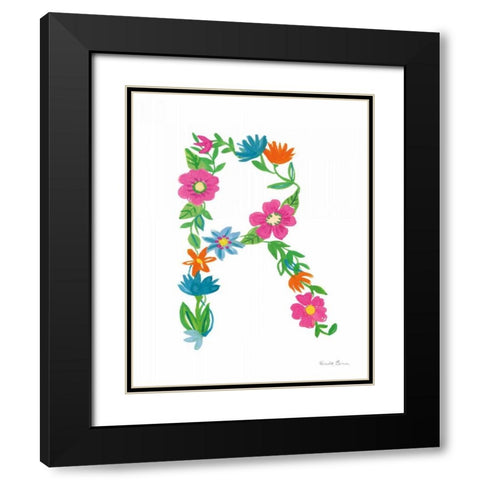 Floral Alphabet Letter XVIII Black Modern Wood Framed Art Print with Double Matting by Zaman, Farida