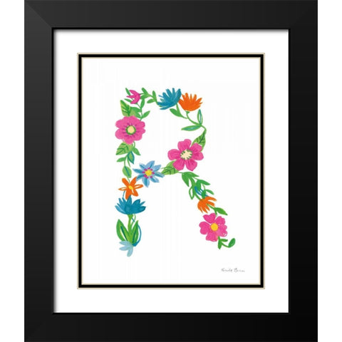 Floral Alphabet Letter XVIII Black Modern Wood Framed Art Print with Double Matting by Zaman, Farida