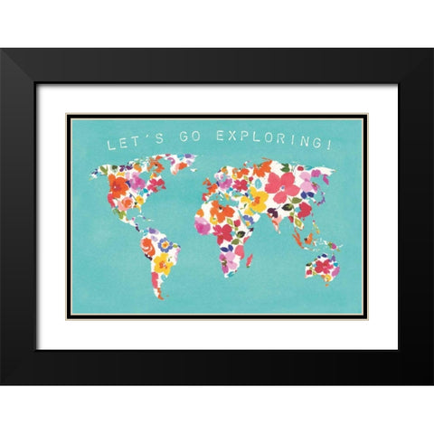 Bright World Teal Black Modern Wood Framed Art Print with Double Matting by Wild Apple Portfolio