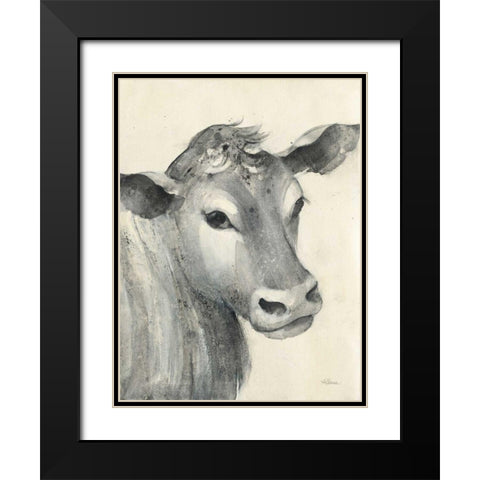 Moo Black Modern Wood Framed Art Print with Double Matting by Hristova, Albena