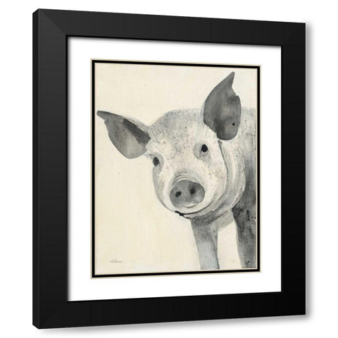Oink Black Modern Wood Framed Art Print with Double Matting by Hristova, Albena