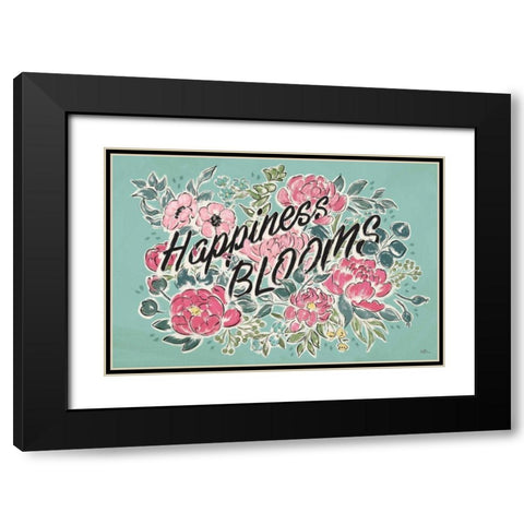 Live in Bloom I Teal Black Modern Wood Framed Art Print with Double Matting by Penner, Janelle
