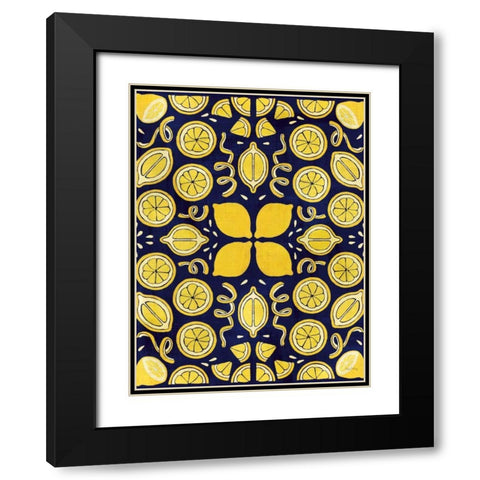 Otomi Lemon Navy Crop Black Modern Wood Framed Art Print with Double Matting by DeNeige, Elyse