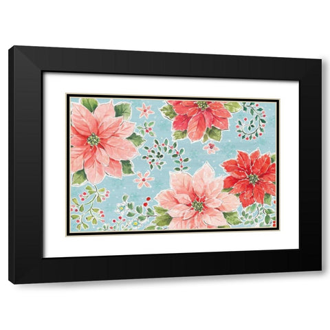 Country Poinsettias I Blue Black Modern Wood Framed Art Print with Double Matting by Brissonnet, Daphne