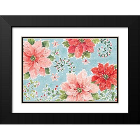 Country Poinsettias I Blue Black Modern Wood Framed Art Print with Double Matting by Brissonnet, Daphne