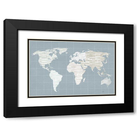 Calm World Map Grid Black Modern Wood Framed Art Print with Double Matting by Hershey, Moira