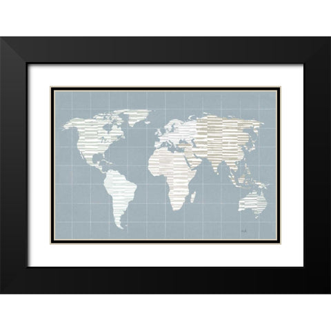 Calm World Map Grid Black Modern Wood Framed Art Print with Double Matting by Hershey, Moira