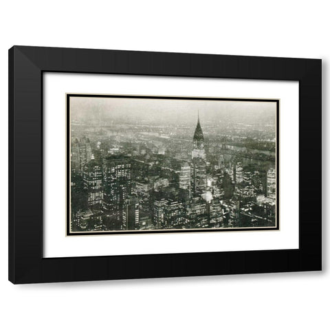 Manhattan at Night Black Modern Wood Framed Art Print with Double Matting by Wild Apple Portfolio