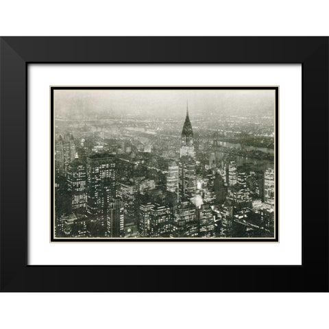 Manhattan at Night Black Modern Wood Framed Art Print with Double Matting by Wild Apple Portfolio