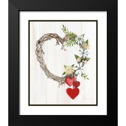 Rustic Valentine Heart Wreath II Black Modern Wood Framed Art Print with Double Matting by McKenna, Kathleen Parr