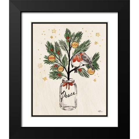 Christmas Lovebirds VI Black Modern Wood Framed Art Print with Double Matting by Penner, Janelle