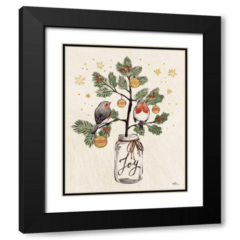 Christmas Lovebirds VII Black Modern Wood Framed Art Print with Double Matting by Penner, Janelle