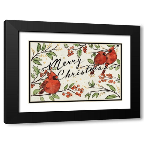 Christmas Lovebirds VIII Black Modern Wood Framed Art Print with Double Matting by Penner, Janelle