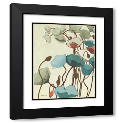 Blue Pavots Ondule I Black Modern Wood Framed Art Print with Double Matting by Novak, Shirley