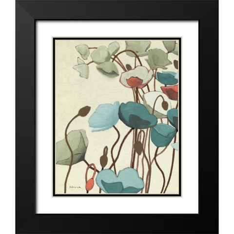Blue Pavots Ondule I Black Modern Wood Framed Art Print with Double Matting by Novak, Shirley