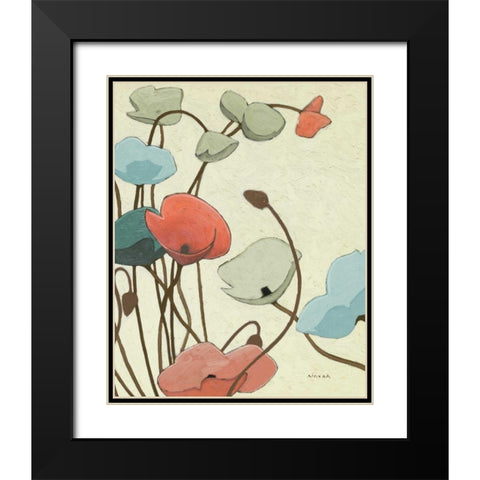 Blue Pavots Ondule II Black Modern Wood Framed Art Print with Double Matting by Novak, Shirley