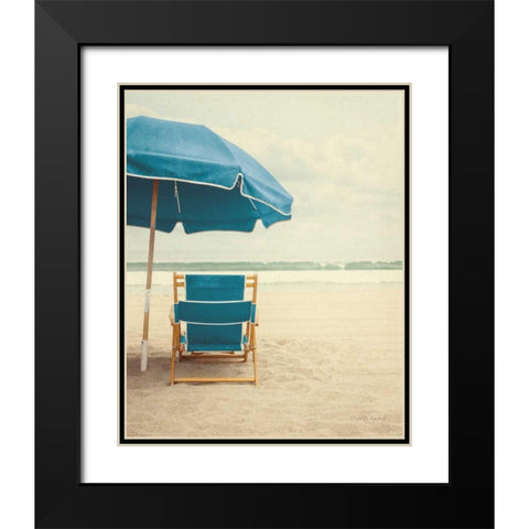 Under the Umbrella II - Bright Turquoise Black Modern Wood Framed Art Print with Double Matting by Urquhart, Elizabeth
