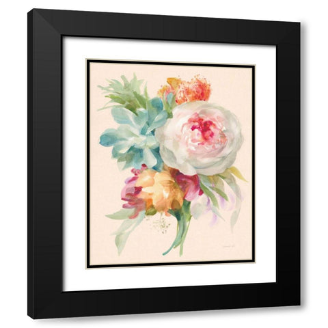 Garden Bouquet I on Peach Linen Black Modern Wood Framed Art Print with Double Matting by Nai, Danhui