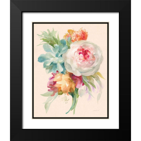 Garden Bouquet I on Peach Linen Black Modern Wood Framed Art Print with Double Matting by Nai, Danhui