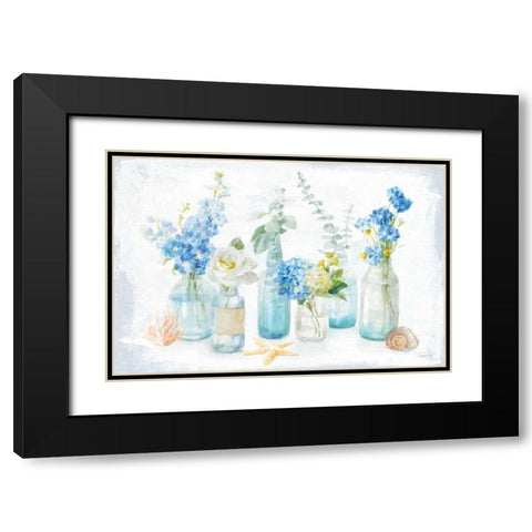 Beach Cottage Florals I Black Modern Wood Framed Art Print with Double Matting by Nai, Danhui