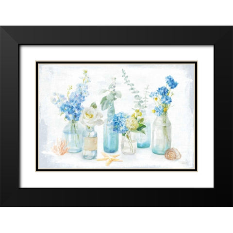 Beach Cottage Florals I Black Modern Wood Framed Art Print with Double Matting by Nai, Danhui