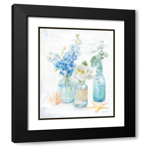 Beach Cottage Florals II Black Modern Wood Framed Art Print with Double Matting by Nai, Danhui