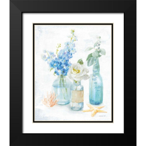 Beach Cottage Florals II Black Modern Wood Framed Art Print with Double Matting by Nai, Danhui