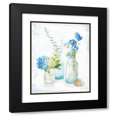 Beach Cottage Florals III Black Modern Wood Framed Art Print with Double Matting by Nai, Danhui