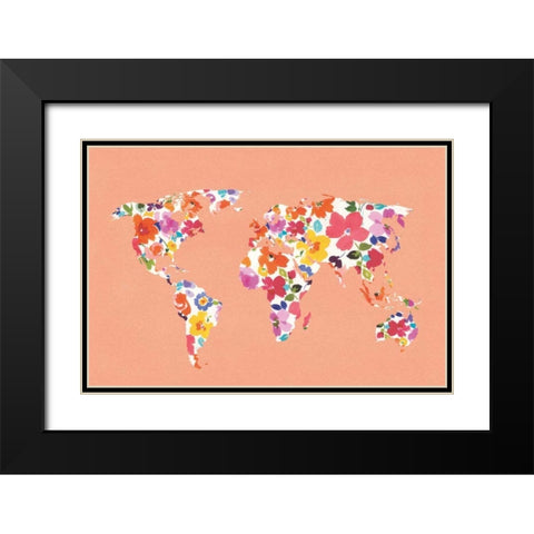 Bright World - No Words Peach Black Modern Wood Framed Art Print with Double Matting by Wild Apple Portfolio