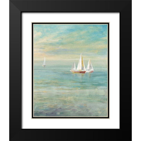 Sunrise Sailboats II Nautical Black Modern Wood Framed Art Print with Double Matting by Nai, Danhui