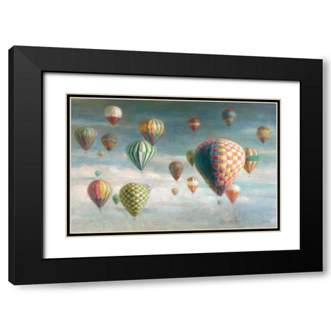 Hot Air Balloons with Pink Crop Black Modern Wood Framed Art Print with Double Matting by Nai, Danhui
