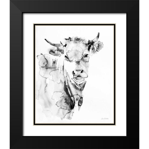 Village Cow Gray Black Modern Wood Framed Art Print with Double Matting by Valle, Aimee Del
