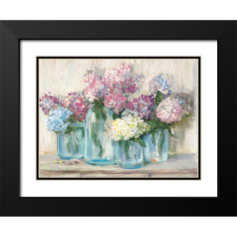 Hydrangeas in Glass Jar Pastel Crop Black Modern Wood Framed Art Print with Double Matting by Rowan, Carol