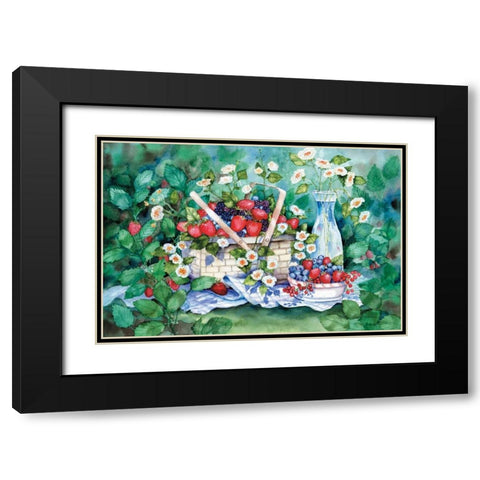 Strawberry Picnic Black Modern Wood Framed Art Print with Double Matting by McKenna, Kathleen Parr