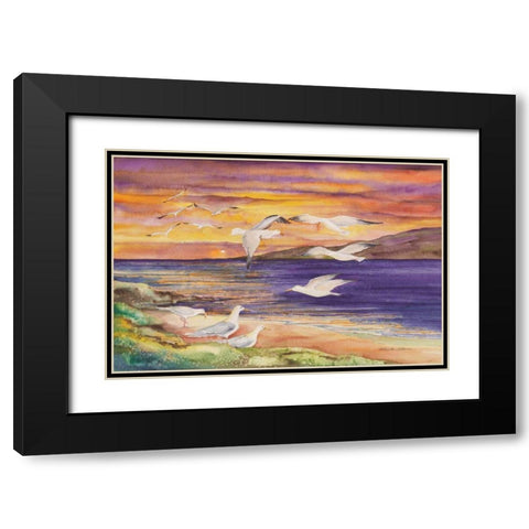 Seagull Sunset Black Modern Wood Framed Art Print with Double Matting by McKenna, Kathleen Parr