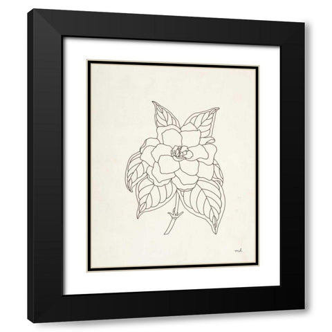 Gardenia Line Drawing Black Modern Wood Framed Art Print with Double Matting by Hershey, Moira