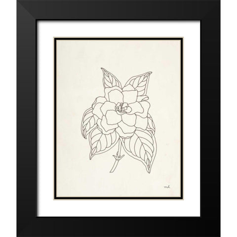 Gardenia Line Drawing Black Modern Wood Framed Art Print with Double Matting by Hershey, Moira