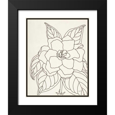 Gardenia Line Drawing Crop Black Modern Wood Framed Art Print with Double Matting by Hershey, Moira