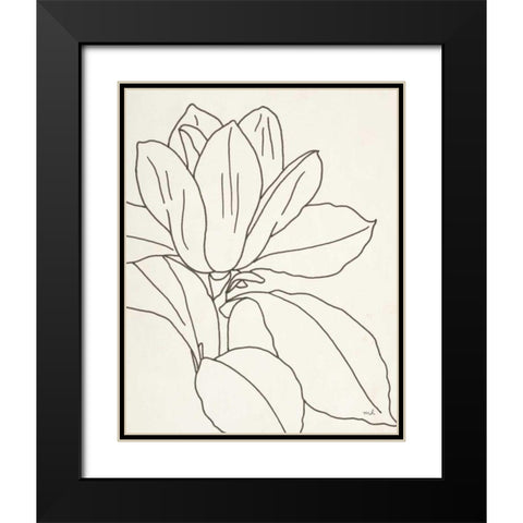 Magnolia Line Drawing v2 Crop Black Modern Wood Framed Art Print with Double Matting by Hershey, Moira