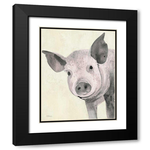 Oink Pink Crop Black Modern Wood Framed Art Print with Double Matting by Hristova, Albena
