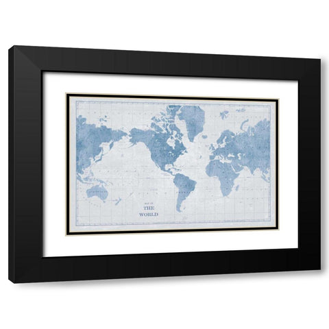 World Map White and Blue Black Modern Wood Framed Art Print with Double Matting by Schlabach, Sue