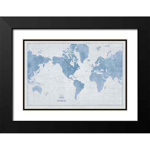 World Map White and Blue Black Modern Wood Framed Art Print with Double Matting by Schlabach, Sue