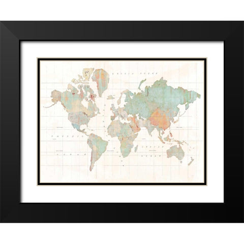 Across the World v3 Blue Black Modern Wood Framed Art Print with Double Matting by Schlabach, Sue