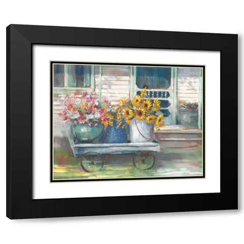 Garden Wagon Bright Black Modern Wood Framed Art Print with Double Matting by Rowan, Carol