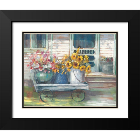 Garden Wagon Bright Black Modern Wood Framed Art Print with Double Matting by Rowan, Carol